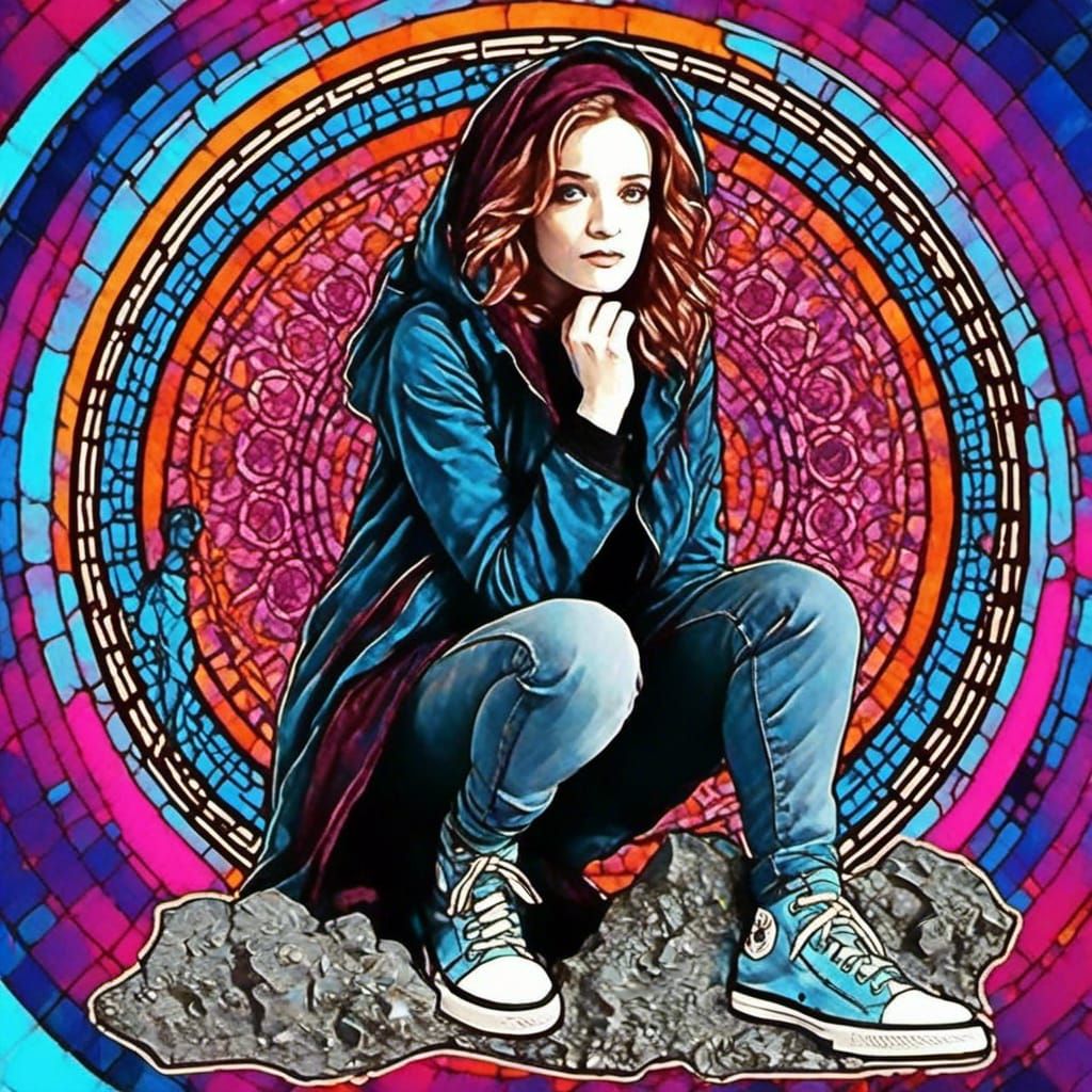 Ghost Hunter in Cemetery with Neon Graffiti Art