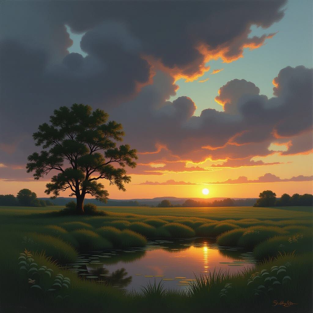Serene Landscape Painting in Tonalist Style