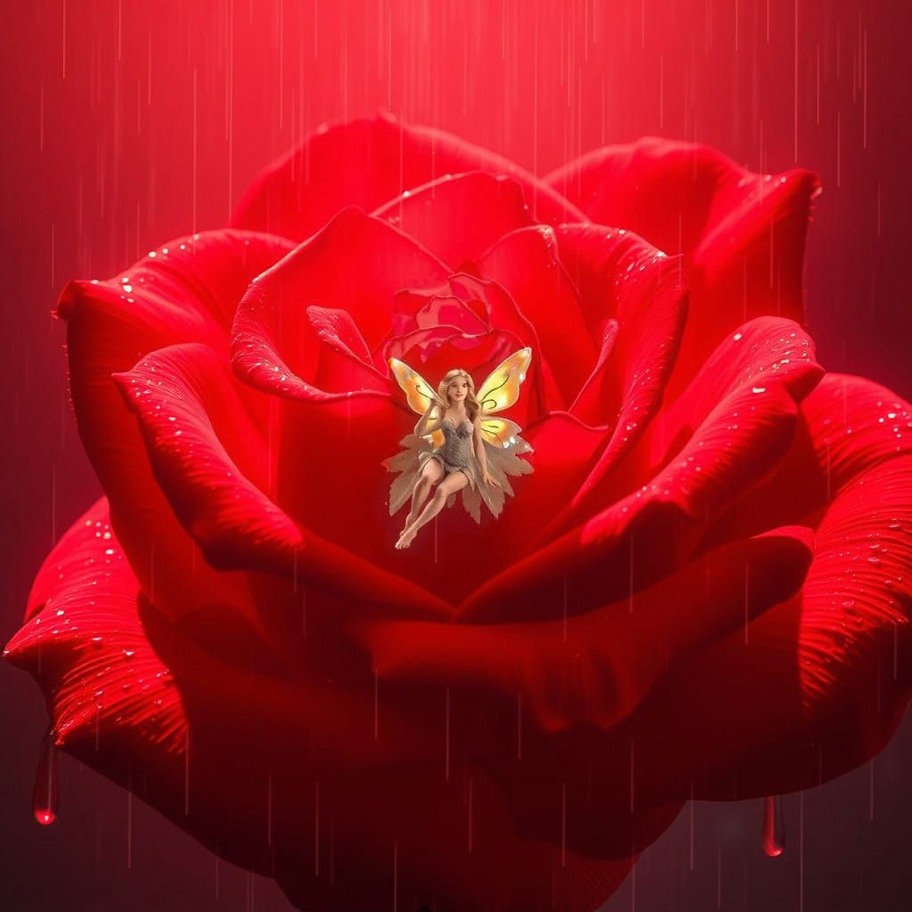 Glowing Red Rose in Neon Retro Synthwave Style