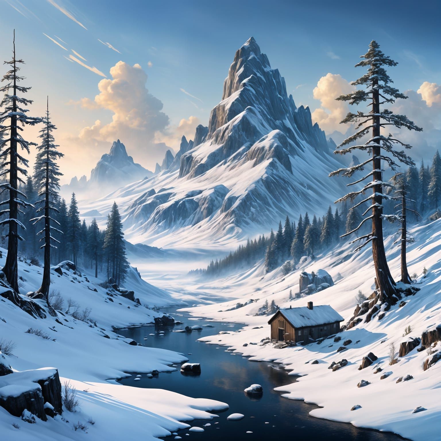 Beautiful Snowy Winter Landscape Artwork