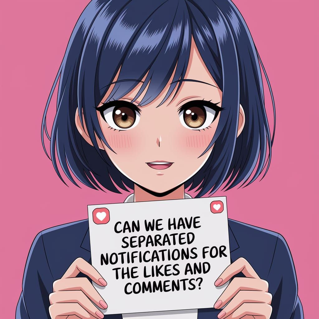 Anime Woman Holding Notification Request Sign