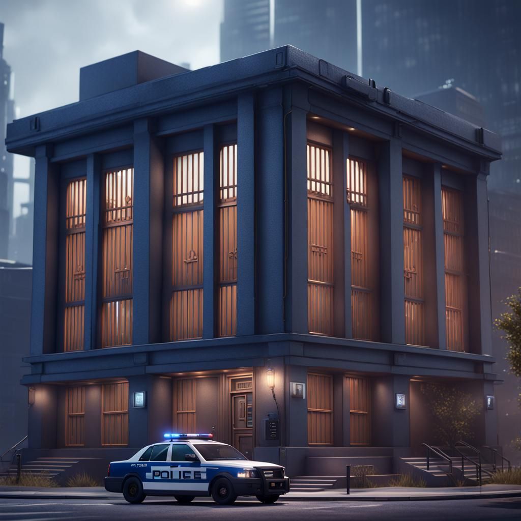 Modern Police Station in Detailed Matte Painting Style