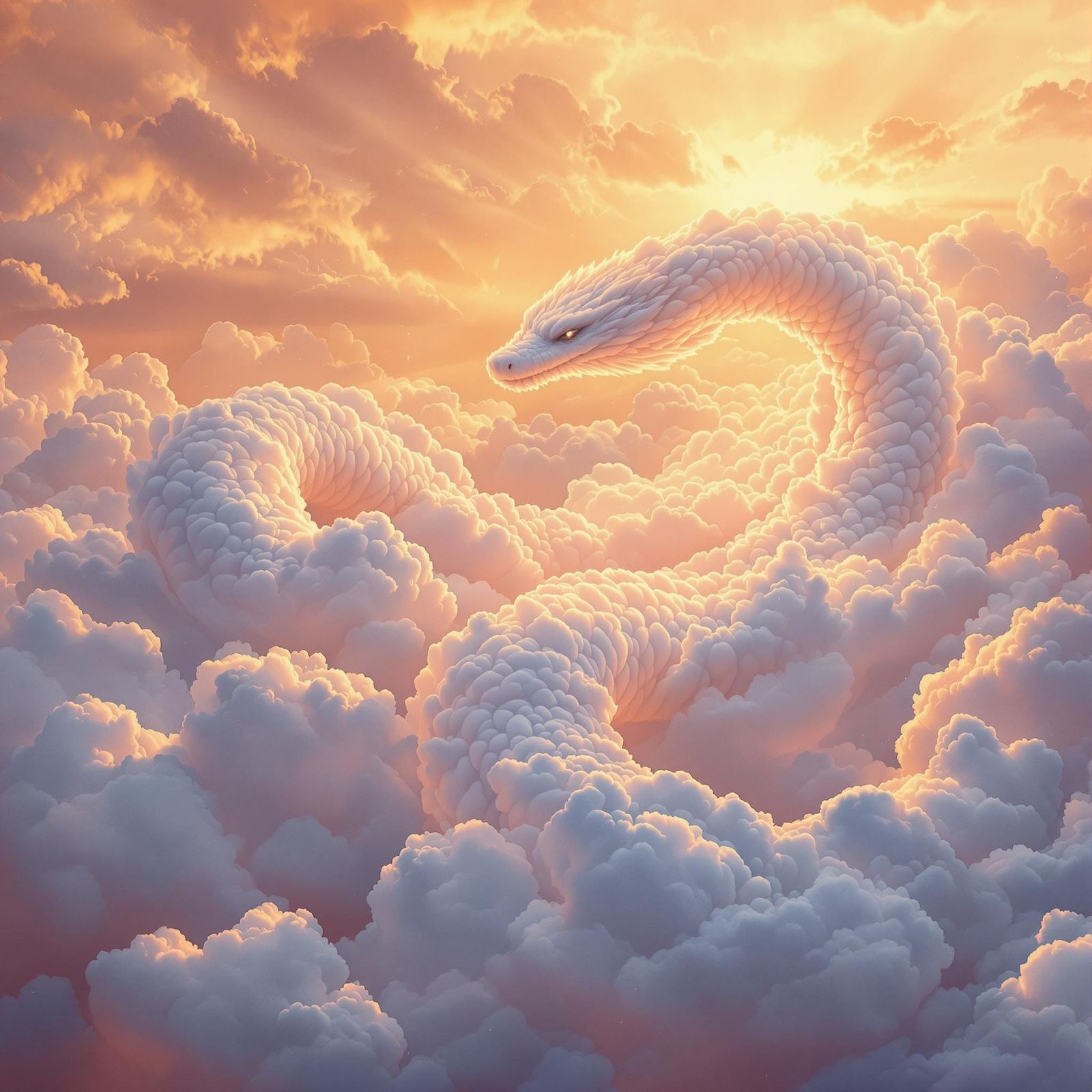 Cloud Serpent in Sunset Sky: Ethereal Painting