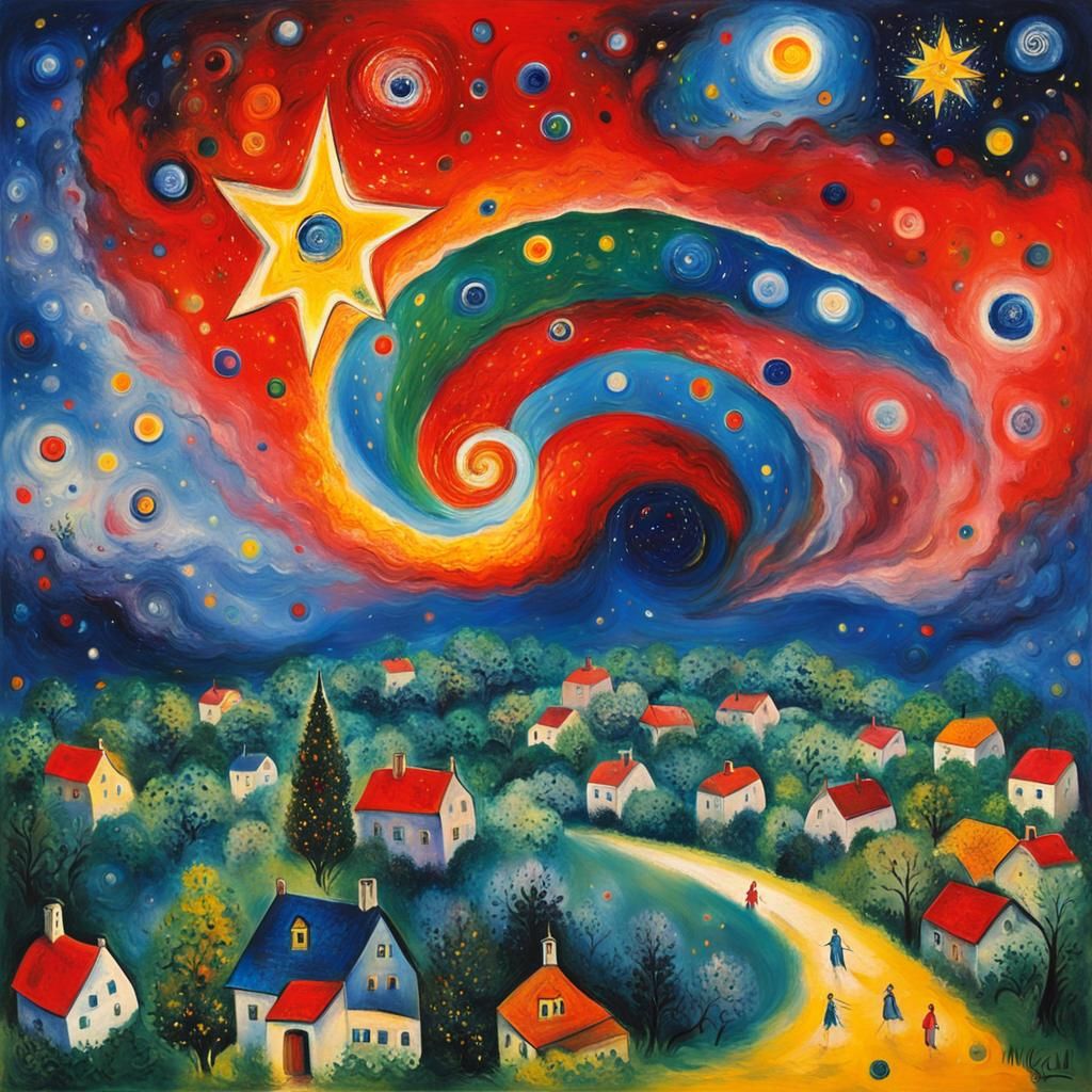Dreamy Galaxy in Vivid Colors as Naive Art