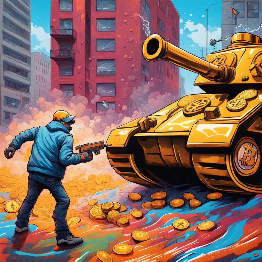 Bitcoin Tank in Crypto War: Graffiti Street Art