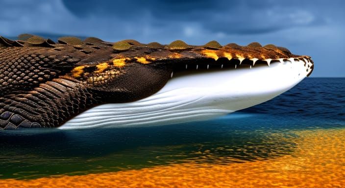 Sinister Crocodile-Whale Hybrid in Dreamlike 8k