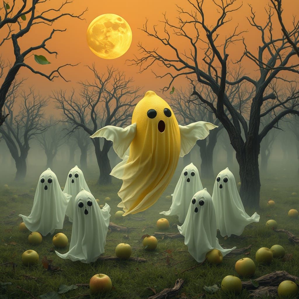 Whimsical Lemon Ghost Haunts Otherworldly Apple Orchard