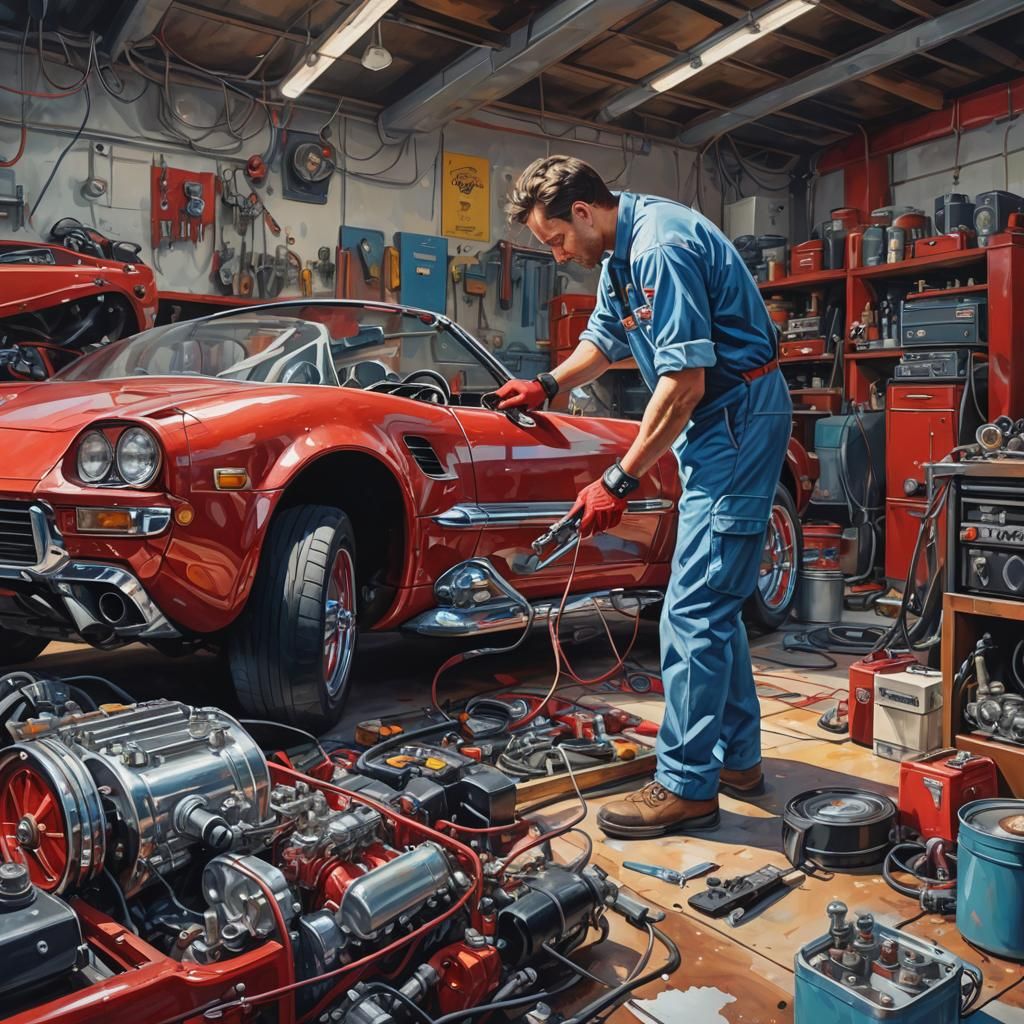 Mechanic and Sports Car Album Cover Art