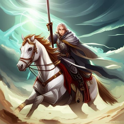 Cleric Military Veteran on Horse, Anime Style