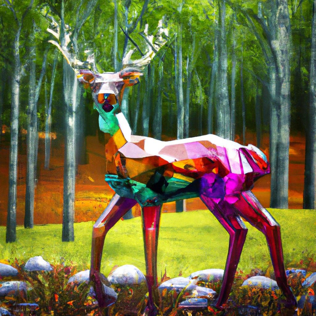 Stained Glass Deer in Forest: 3D Digital Art