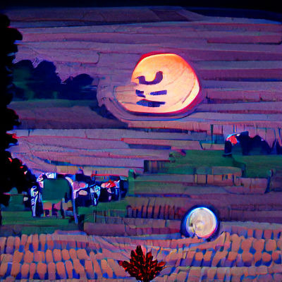 Harvest Moon Over Golden Wheat Field