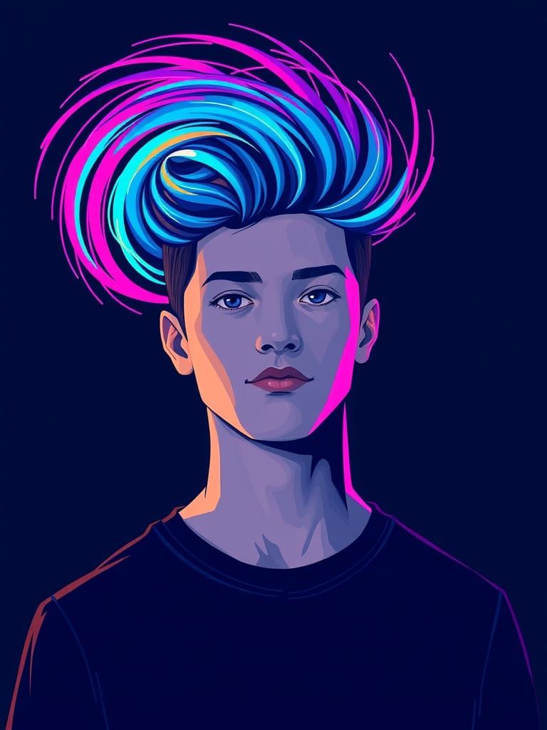Youthful Male Portrait in Vibrant, Abstract Art Style