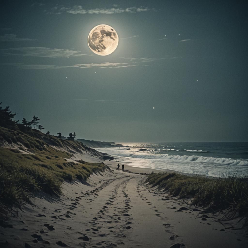 Dramatic Sea Waves Under Full Moon