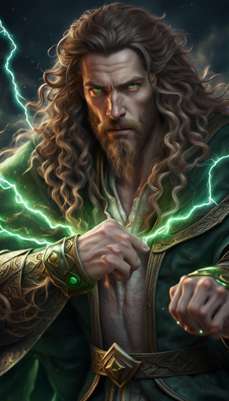 Battle Mage with Lightning Aura, Fantasy Concept Art