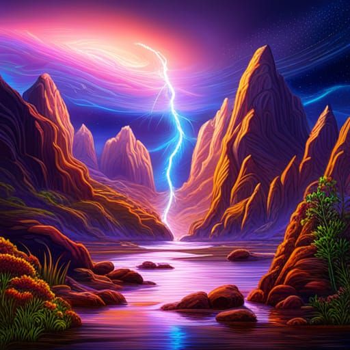 Bearded Fish in Cosmic Landscape, Digital Art