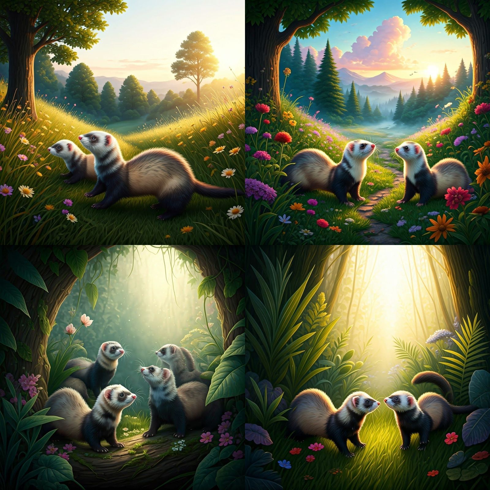 Ethereal Ferrets in a Hyperdetailed Fantasy Landscape