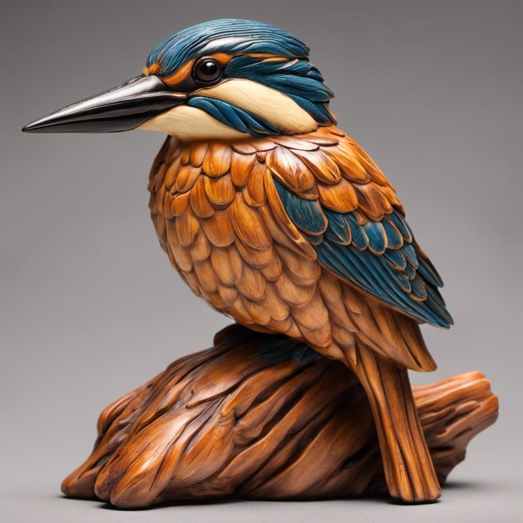 Common Kingfisher wood carving