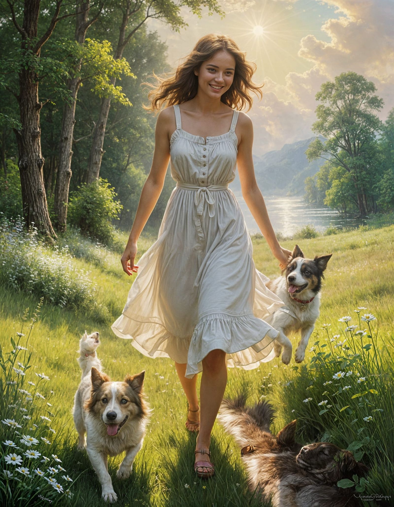 Woman and Dog in Heavenly Sunshine