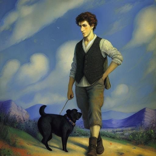 Boy and Dog in Chagall-Style Oil Painting