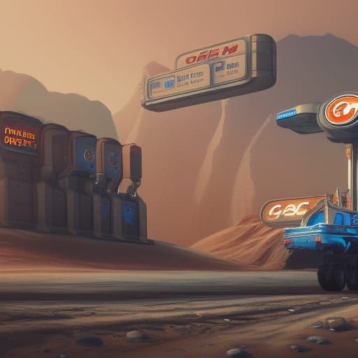 Retro Gas Station on Mars: Detailed Matte Painting