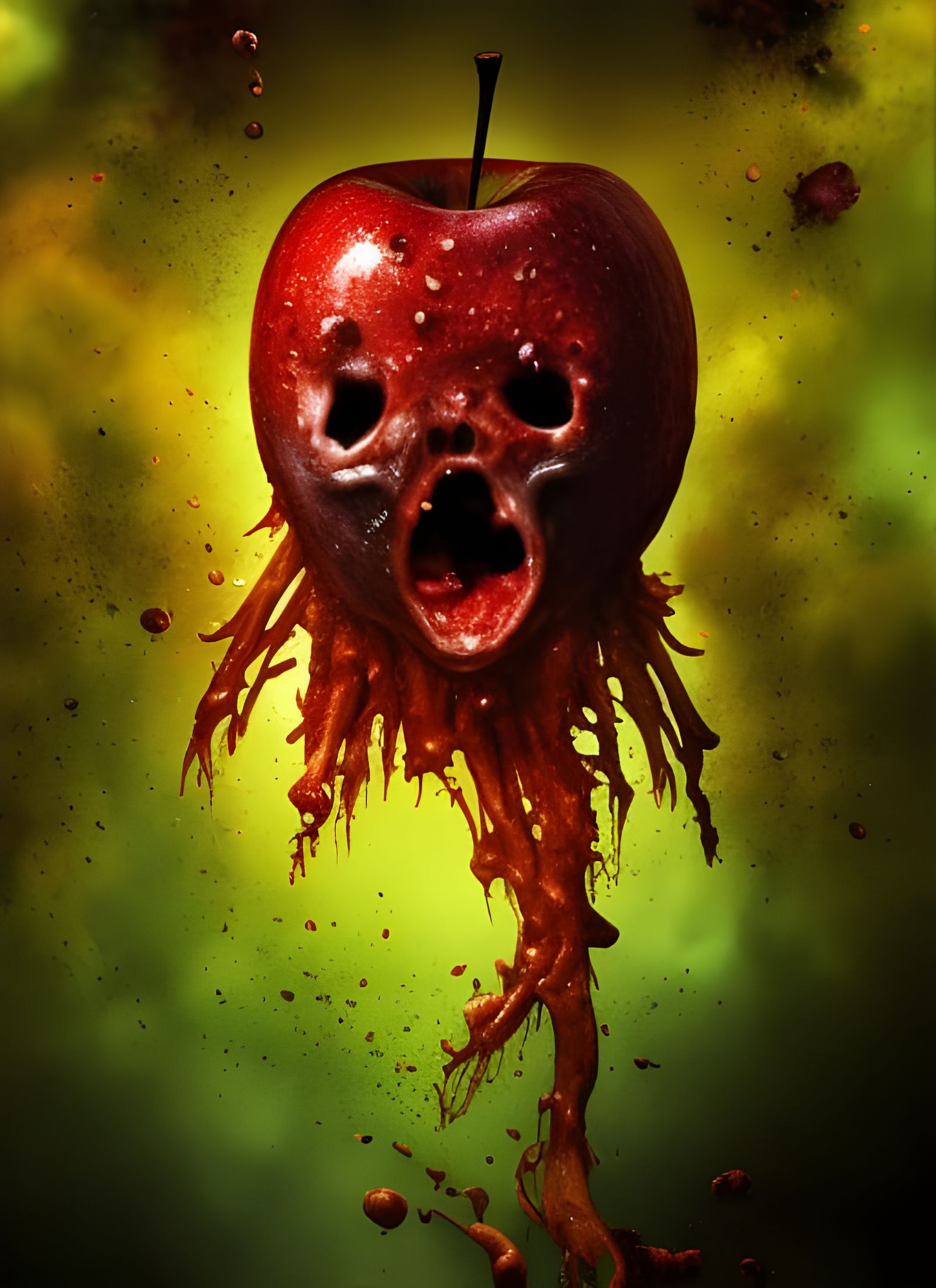 Hyperrealistic Rotten Apple with Zombie Worms