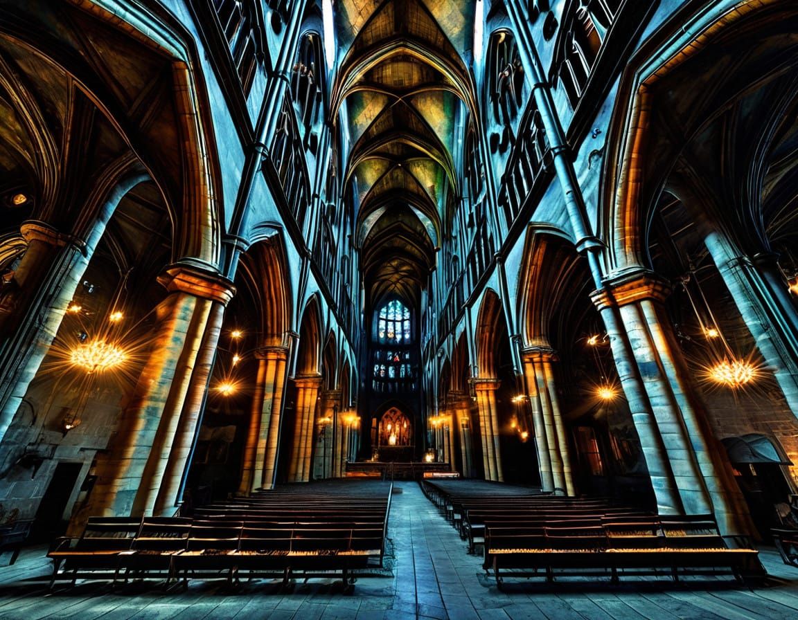 Ethereal Ruins in a Gothic Cathedral
