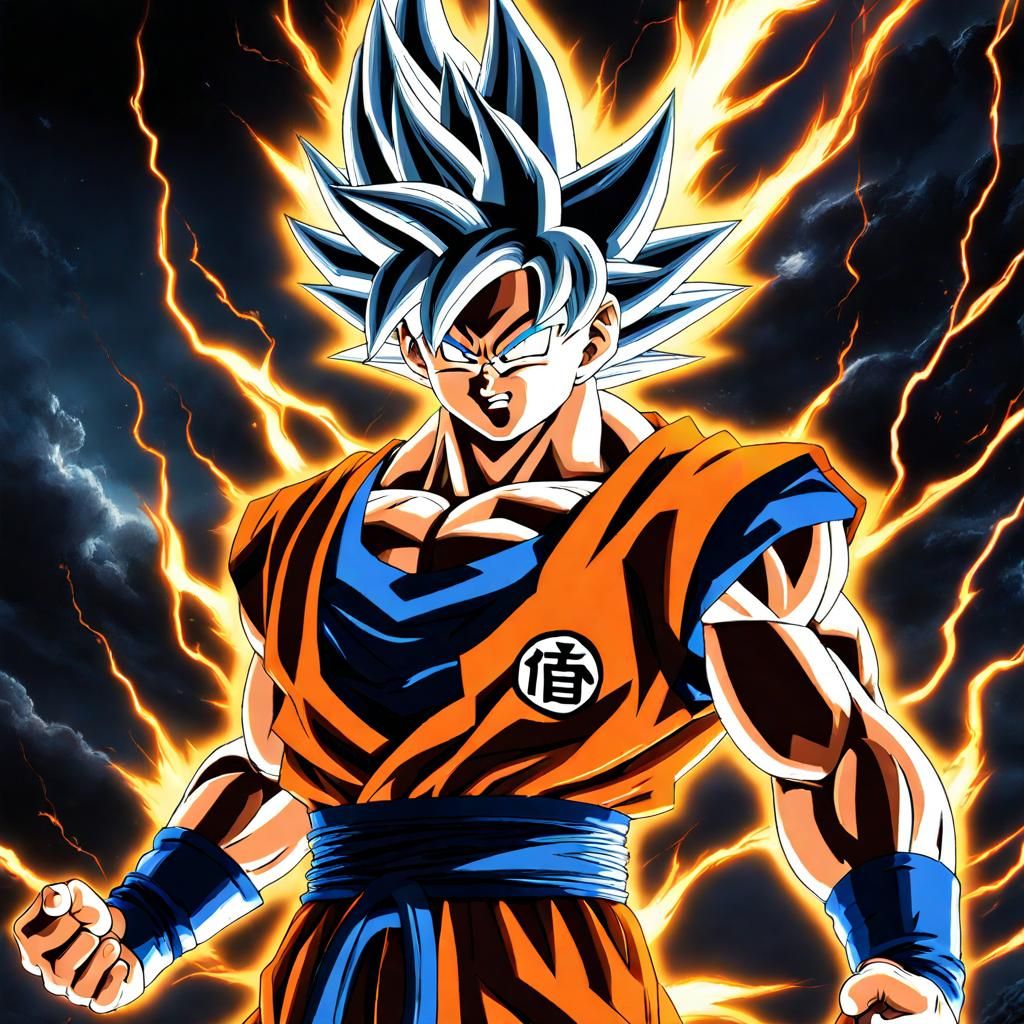 Son Goku Ultra Instinct Power-Up: Dark Fantasy Art