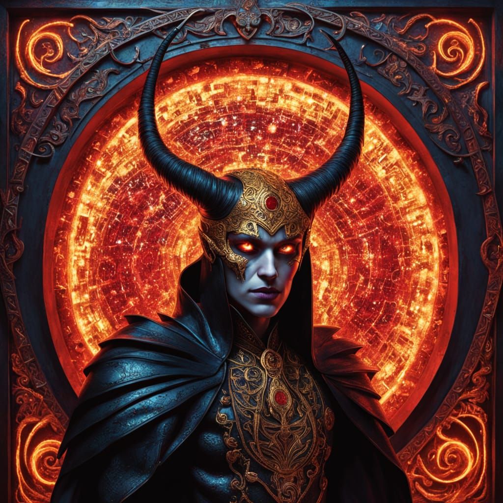 Ethereal Tiefling Conjure Spectral Death-Ravens in Neo-Cultu...