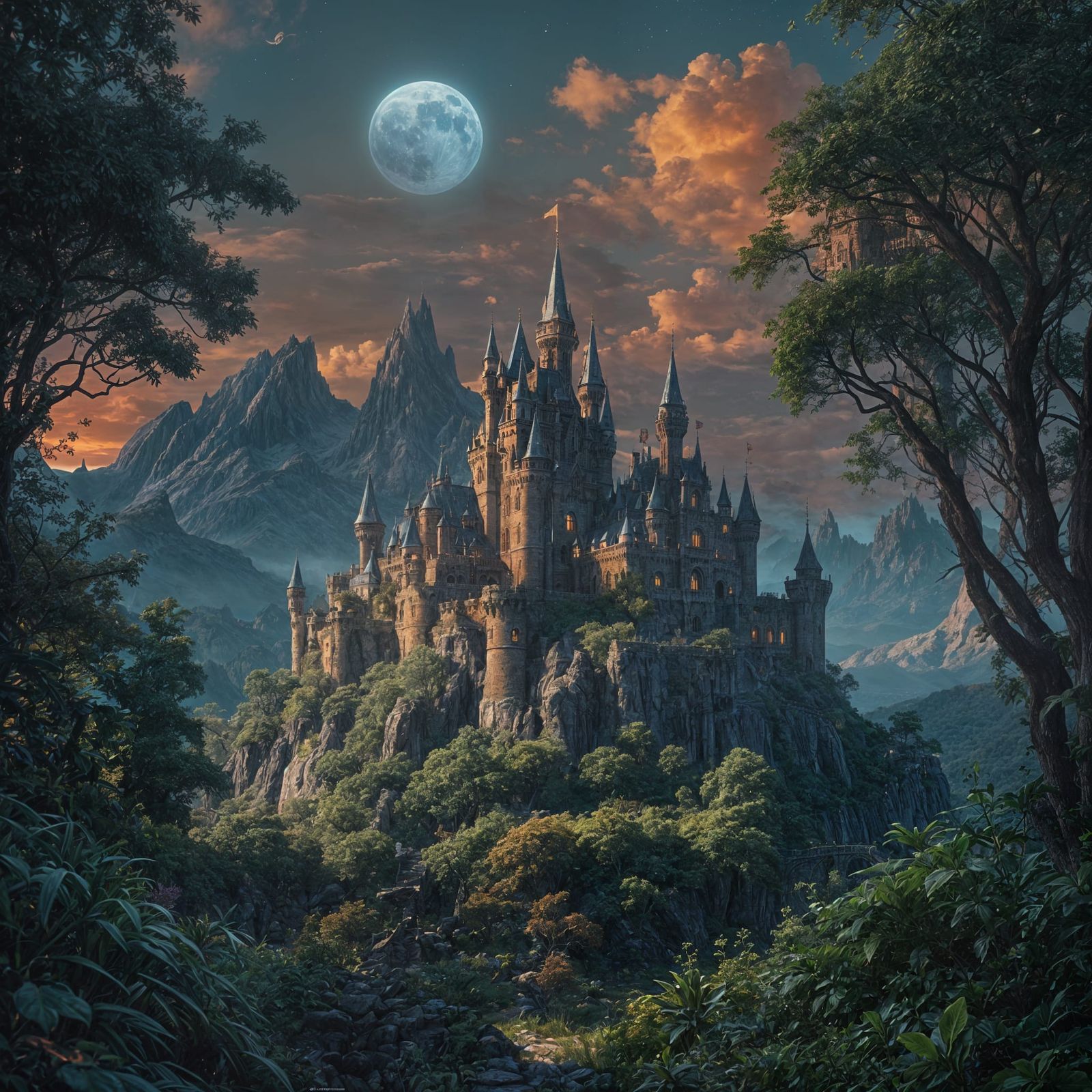 Alien World: Grand Castle with Twin Suns, Digital Art