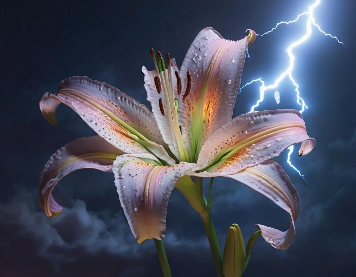 Iridescent Lily in Moonlight: Hyperrealistic Splash Art