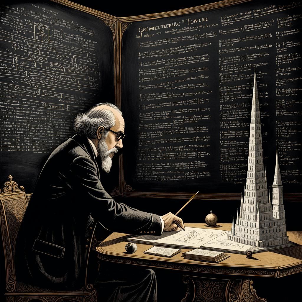 Gothic Illustration: Man of Logic in Ivory Tower
