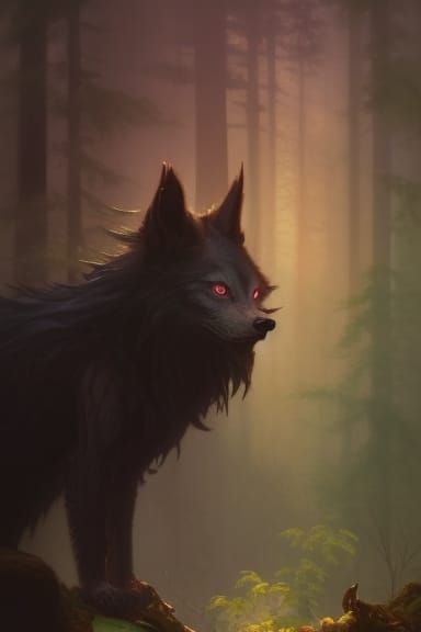 Werewolf Portrait in Whimsical Fantasy Forest