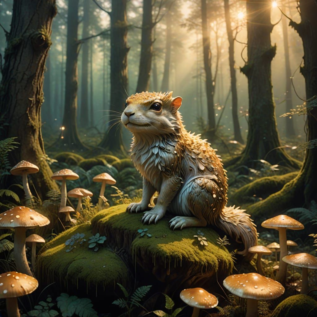 Whimsical Forest Creature in Golden Light