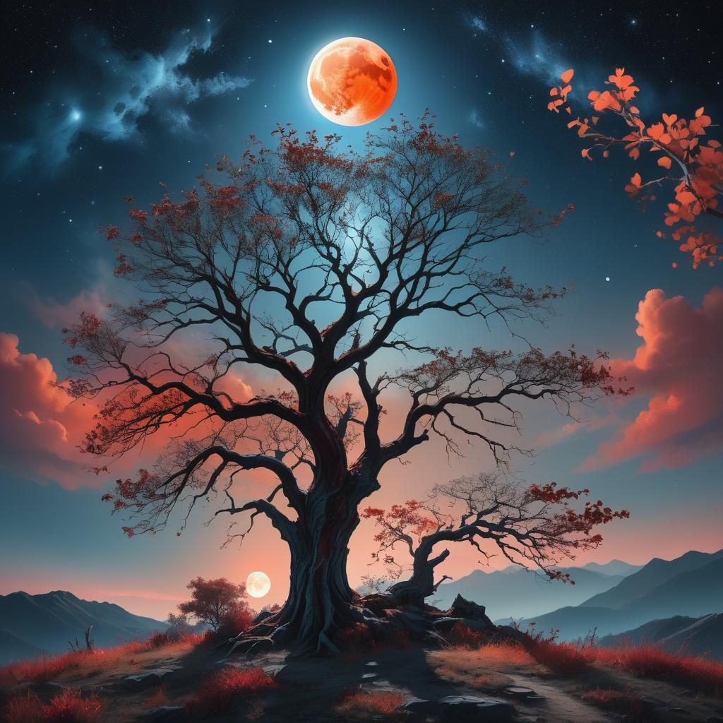 Glowing Moon Over Winter Landscape, Cinematic Still