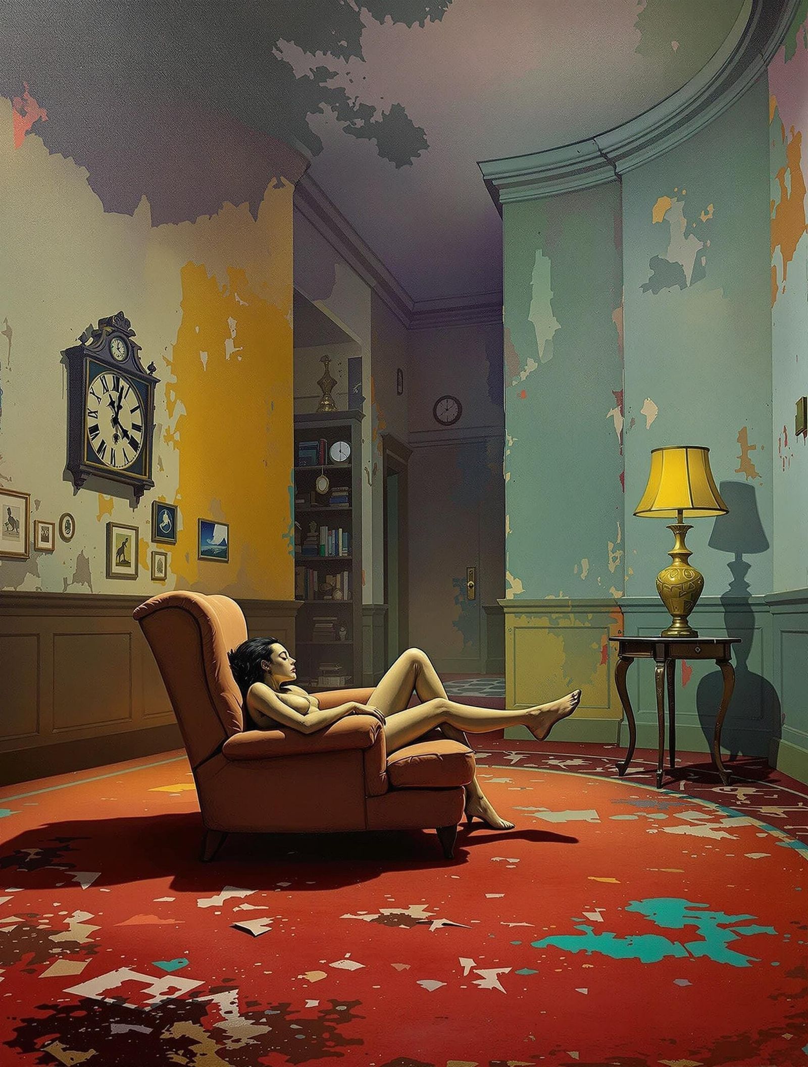 Dreamlike Deserted Hotel Lobby in Surrealist Style