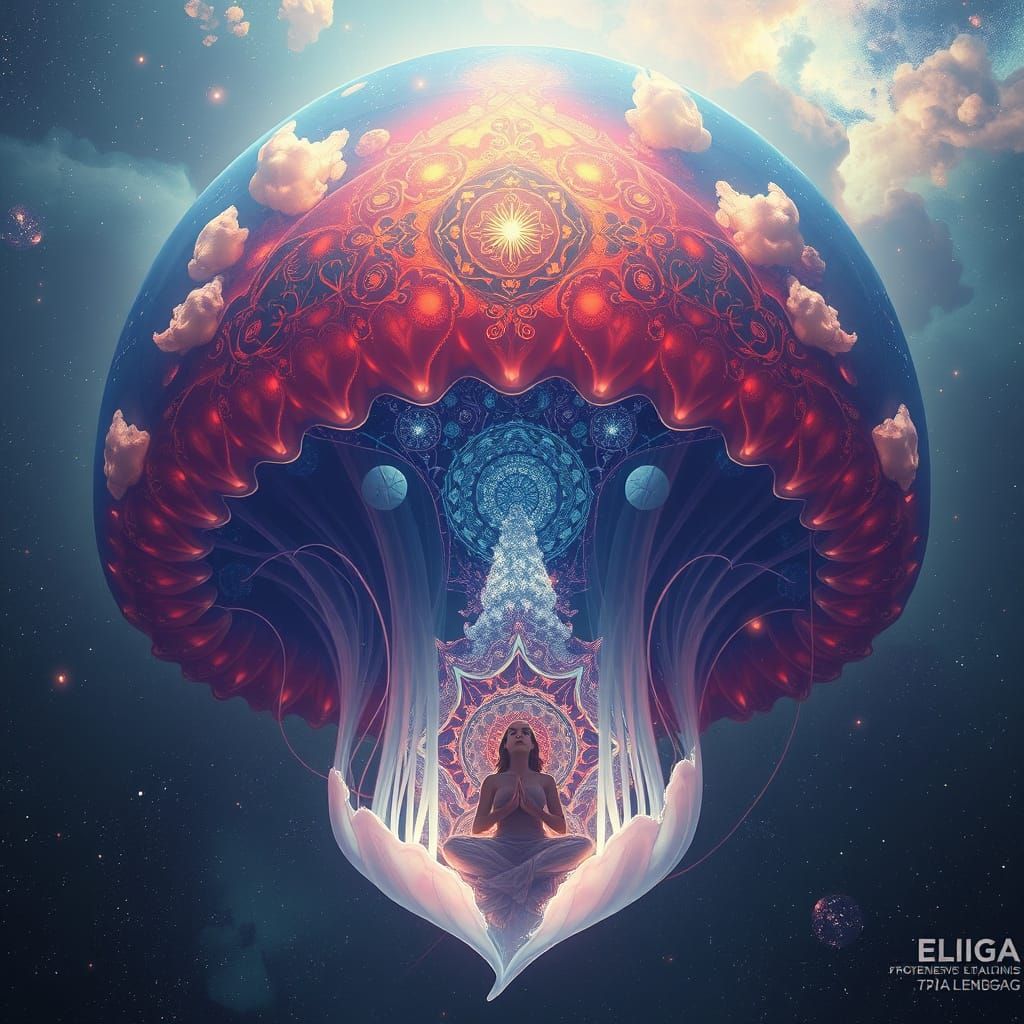 Bioluminescent Jellyfish Goddess in Space, Art Nouveau