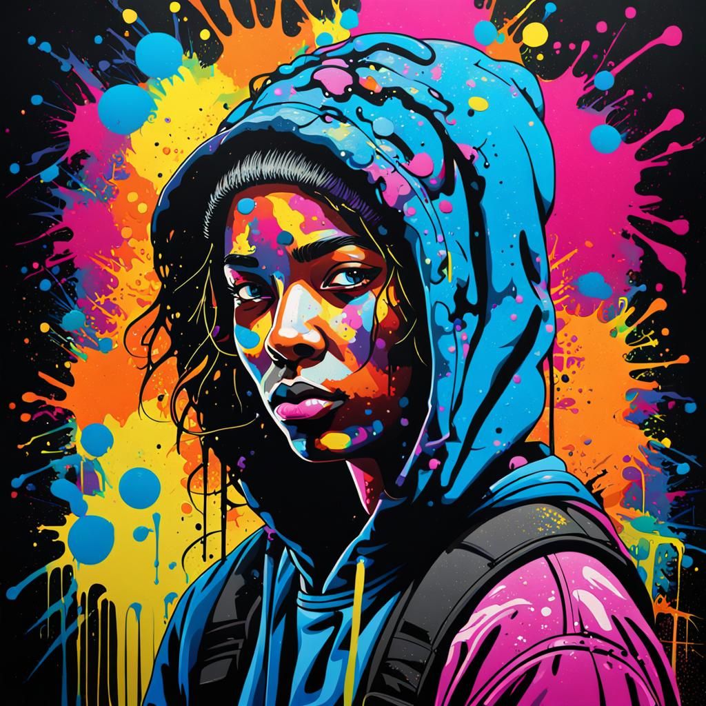Colorful Graffiti Character Portrait in Street Art Style