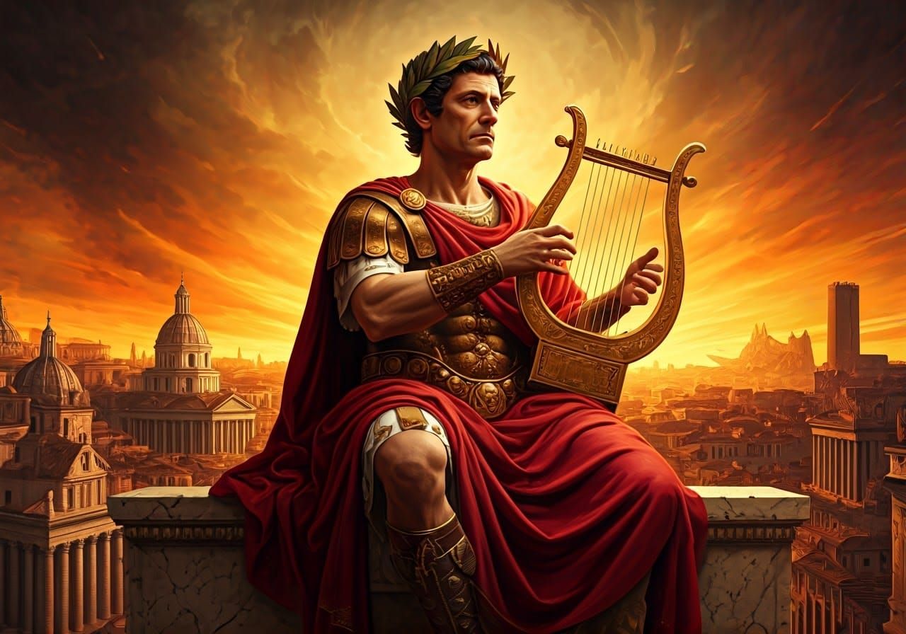 Nero's Lyre: Rome Burns in Dramatic Lighting