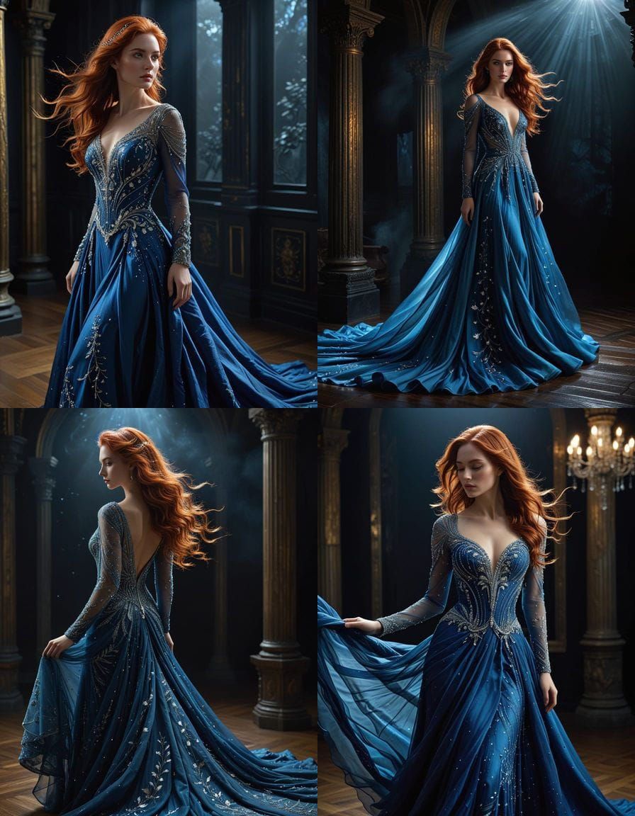 A striking figure stands elegantly against a deep black background, exuding an ethereal quality. The silhouette is that ...