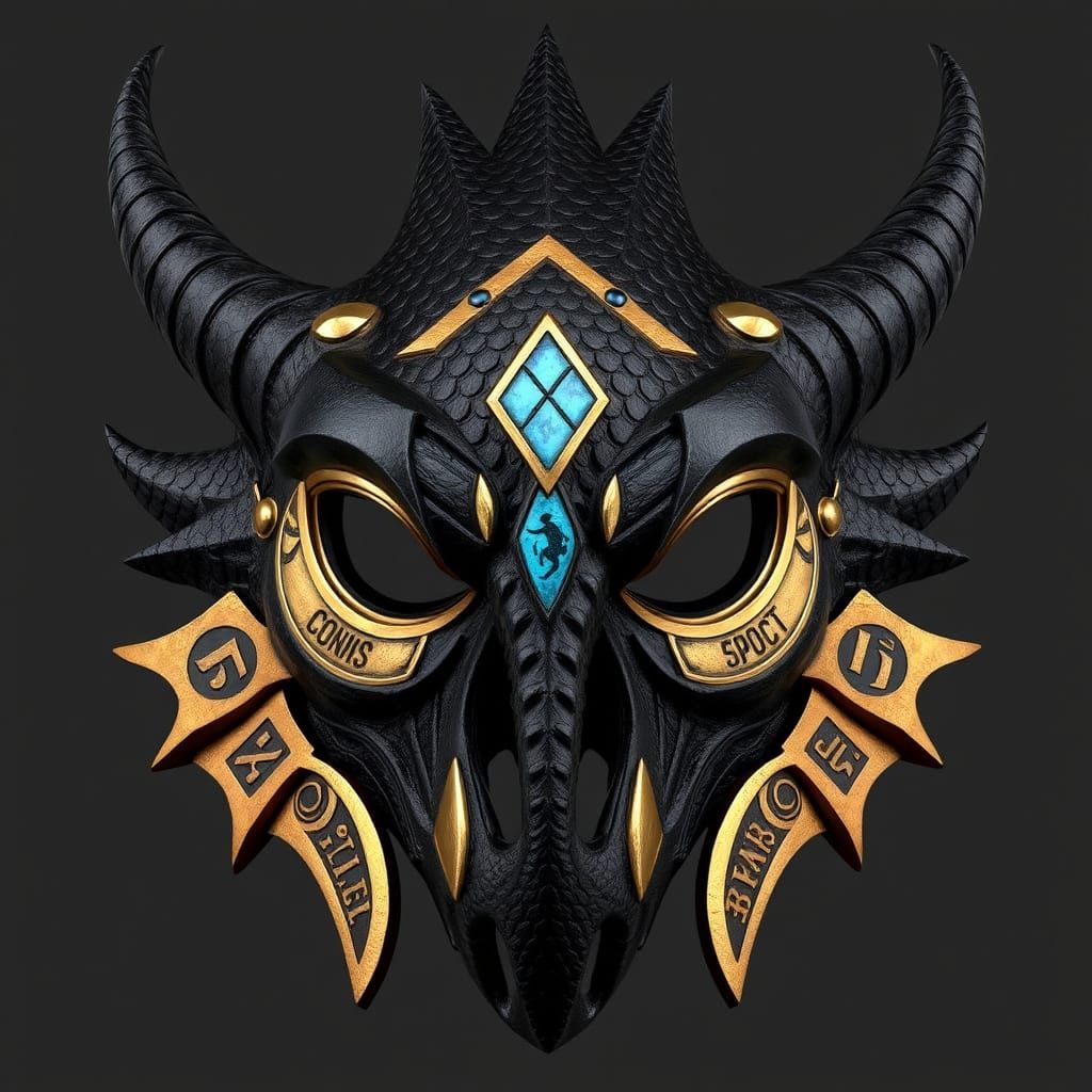 Dragon Cult Mask in Proto-Nordic Style with Ebony and Bronze...