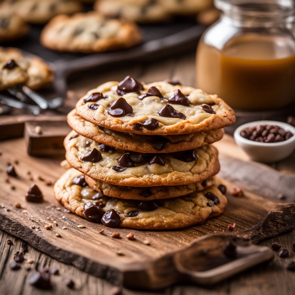 Warmly Lit Chocolate Chip Cookies in Soft Focus