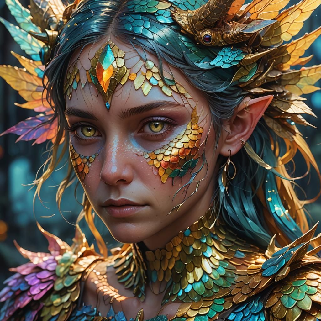 Dragon Scale Fairy Portrait in Fantasy Art Style