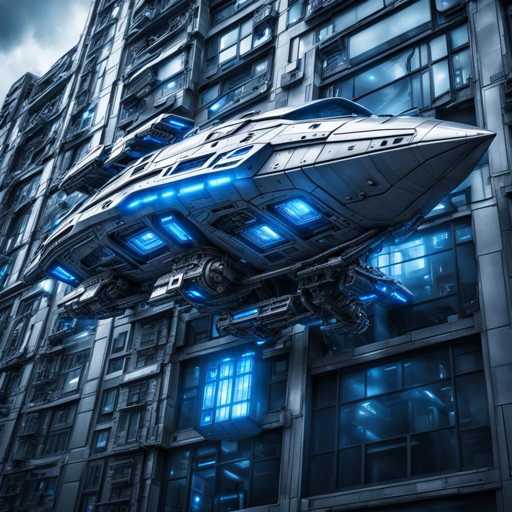 Futuristic Aircraft Intruding on Homes in Hyperrealistic Sty...