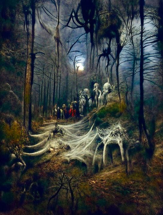 Haunted Forest Trail at Midnight in Dore Style