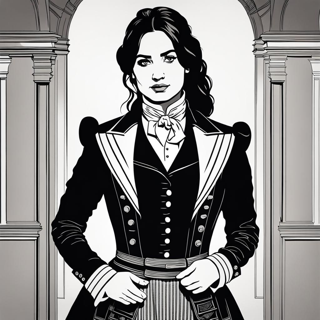 Demi Lovato as 1800s Gambler in Line Art