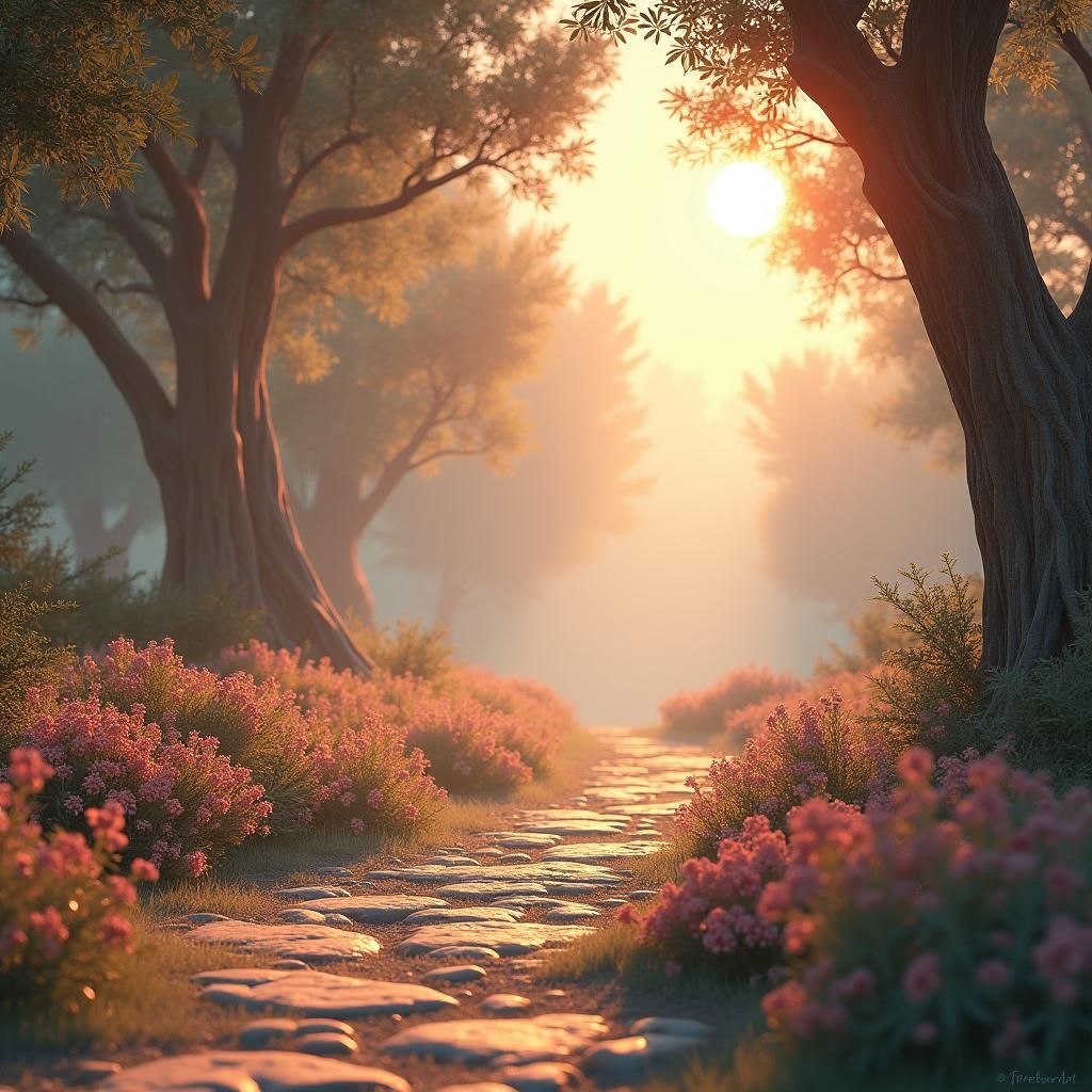 Mediterranean Forest in Pastel Colors: Fantasy Concept Art