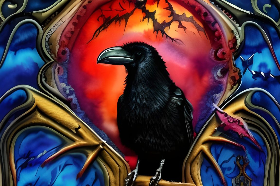Gothic Raven in Mannerism Style Watercolor