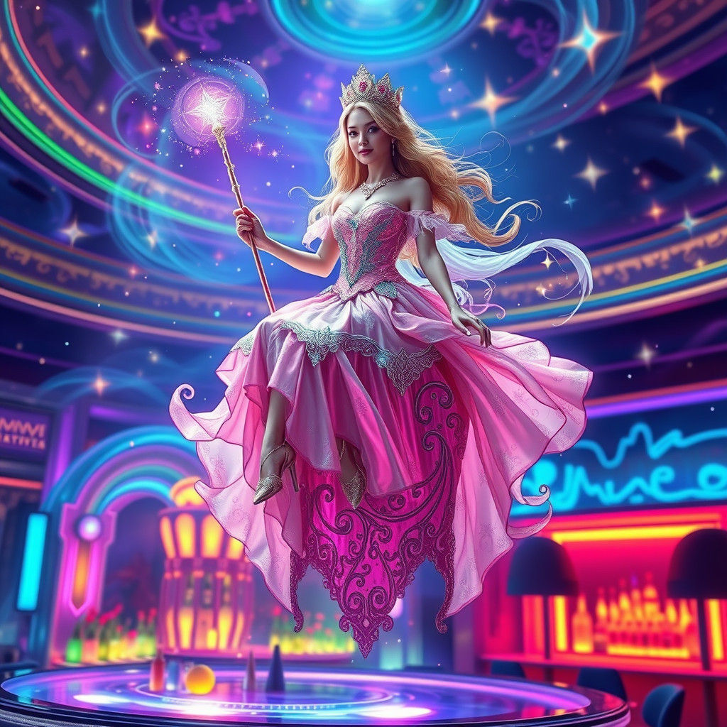 Mystical Princess in Psychedelic Neon Dreamscape