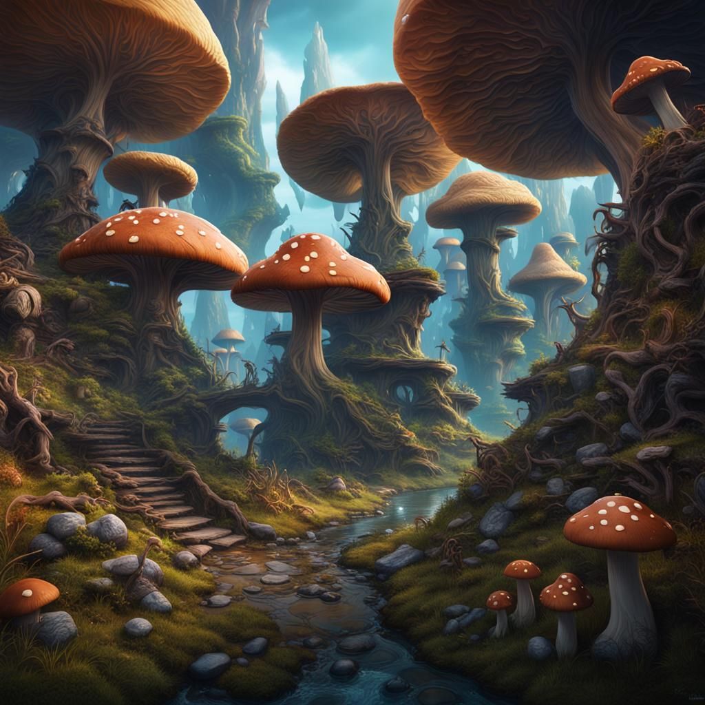 Fantastical Mushroom World: Detailed Matte Painting