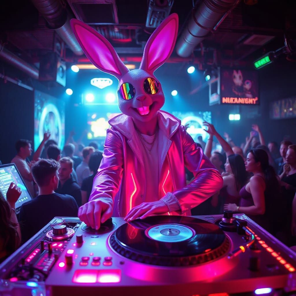 Cyberpunk Bunny DJ in Underground Club